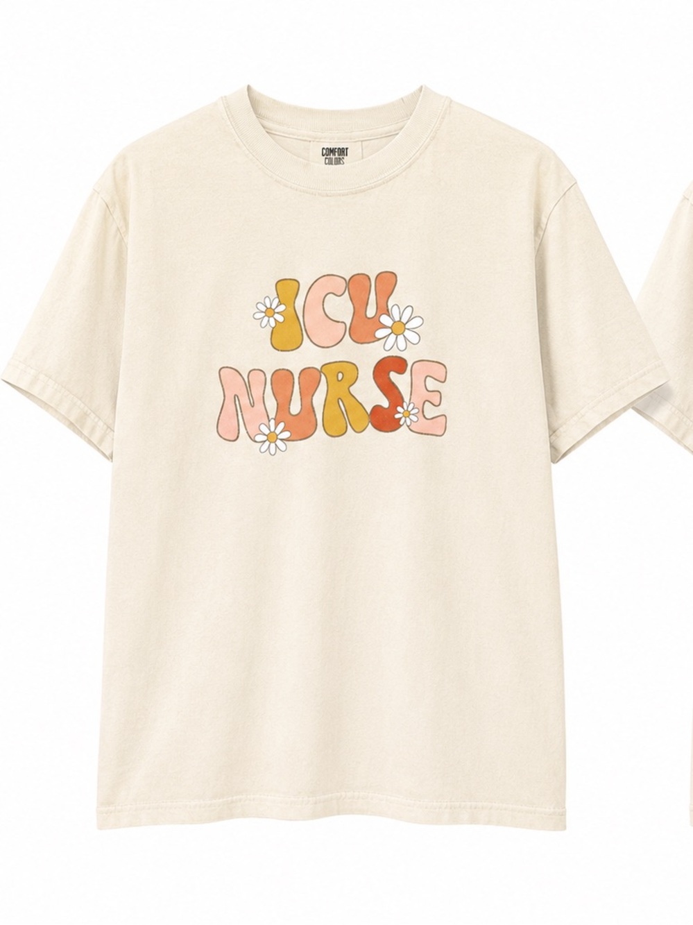 Comfort Colors Kids Cream T‑Shirt with Retro Peace & Flower Graphic
